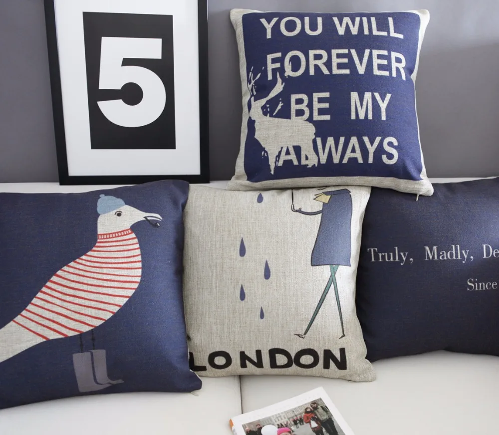 Скандинавская английская Подушка простая с изображением Лондона льняная