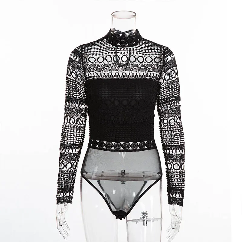black Gwirpte Модные женские черные осенние с длинным рукавом модные базовые пальто полые строчки водорастворимые Цветочные Комбинезоны - Цвет: black