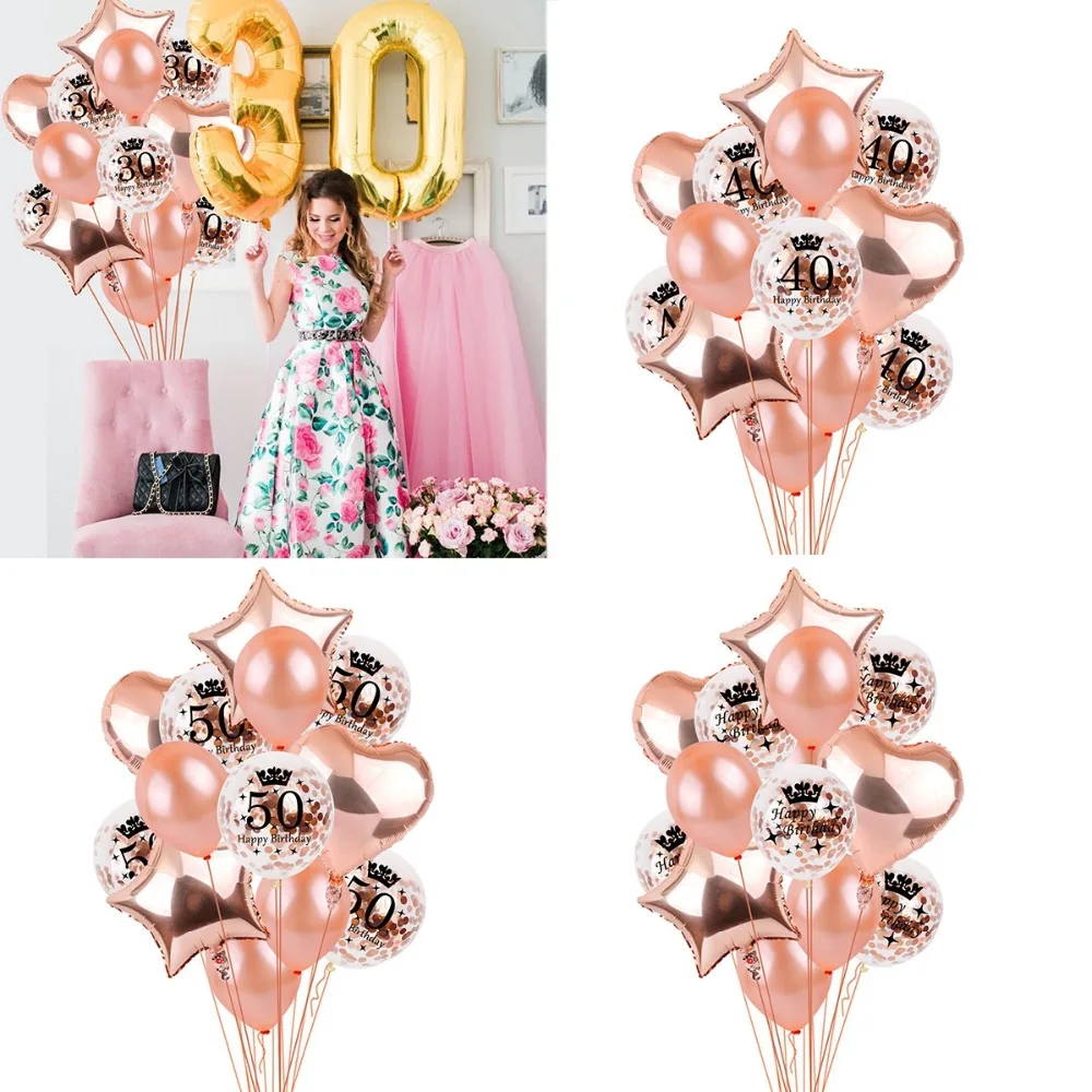 

PATIMATE 30 40 50 Rose Gold Crown Happy Children's Birthday Balloons Air Foil Helium Balloons Birthday Baloons Round Balloons