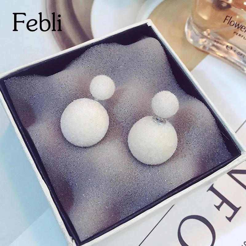 Febli Double Side бархат Матирование серьги стержня с имитацией жемчуга и различных