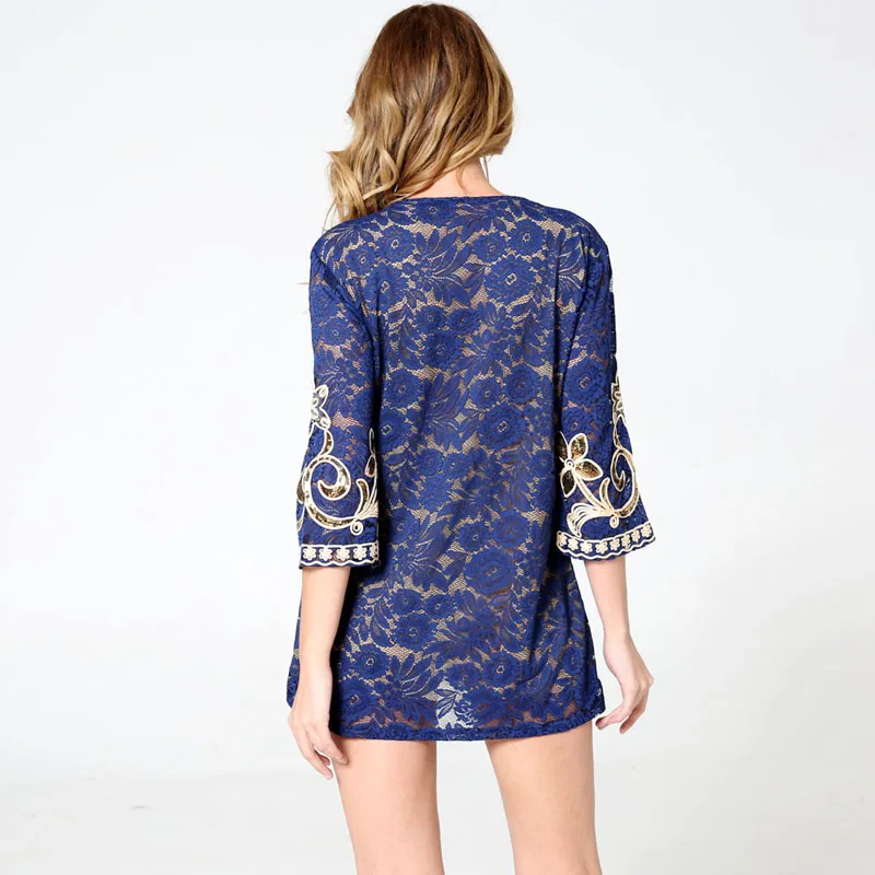 Блузка BLINGSTORY Женская винтажная рубашка с вышивкой и блестками длинный кружевной