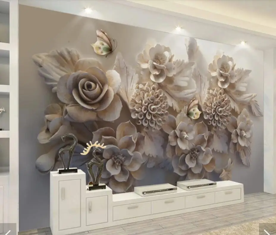 3D тисненый цветок бабочка настенная бумага настенное Искусство Наклейки на стены HD печатные фото обои Papel де Parede цветочные обои s Фреска