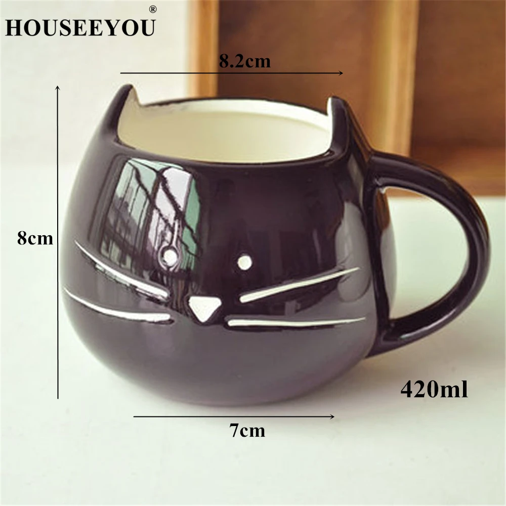 Кофейная чашка HOUSEEYOU с изображением черного кота животного молока керамическая
