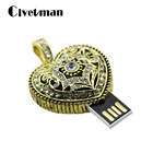 Хрустальный USB-накопитель бронзовое сердце подвеска 8 ГБ 16 ГБ 32 ГБ 64 Гб 128 ГБ 256 ГБ USB-диск металлическая ручка-накопитель флеш-диск USB 2,0