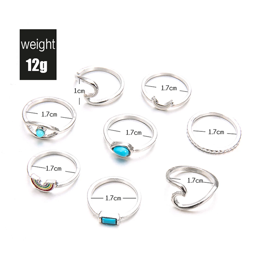 8 шт./компл. богемный ретро Драгоценный Камень Луна глаза волна геометрические