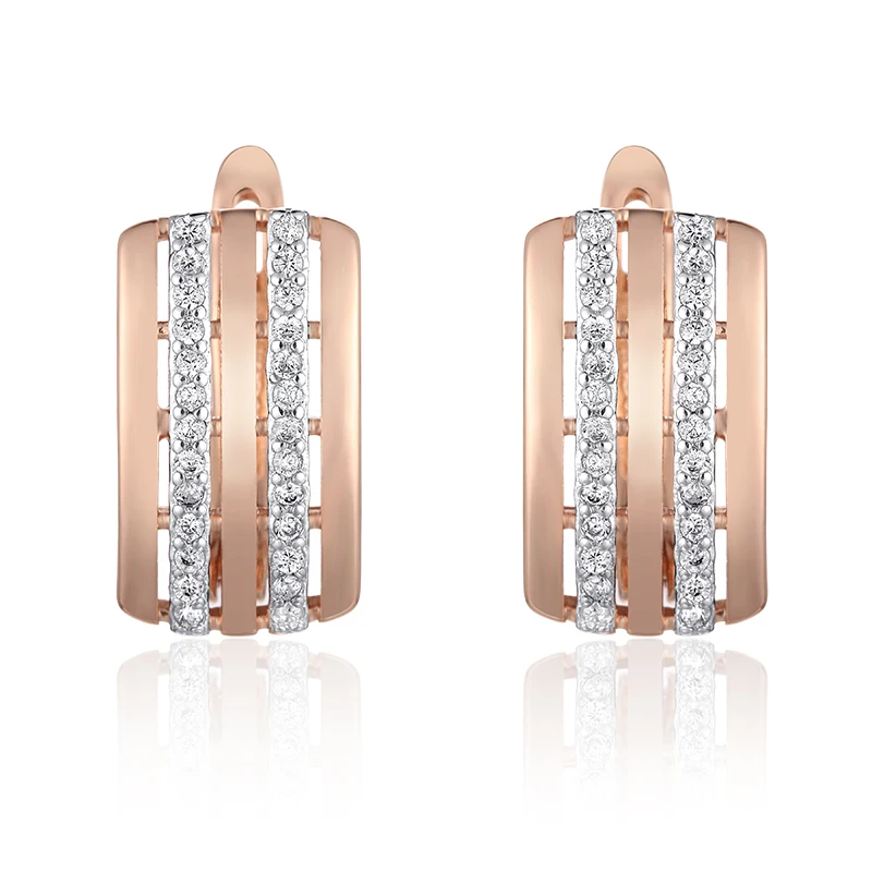 Женские серьги FJ квадратные капельки из розового золота с кристаллами/медью