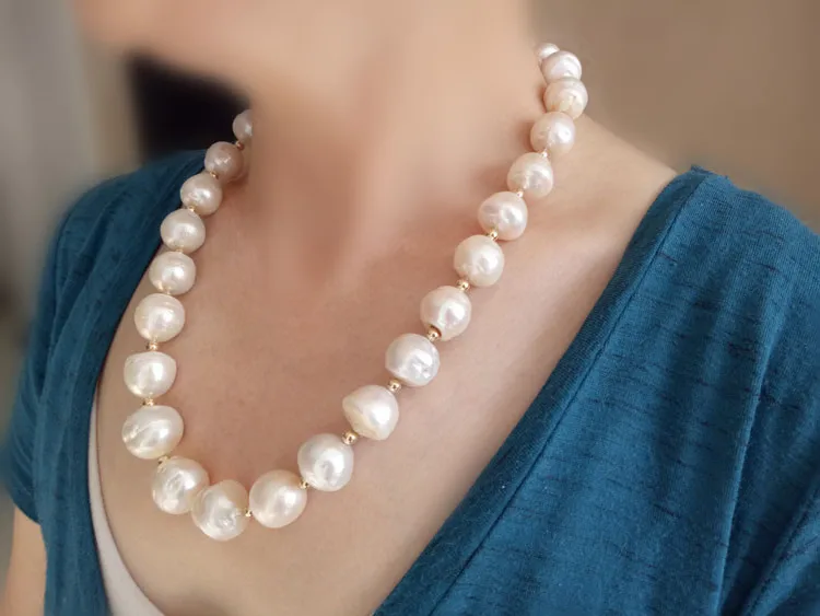 Жемчужное ожерелье Эдисона с натуральным большим зерном 13 17 мм Длина жемчуга в