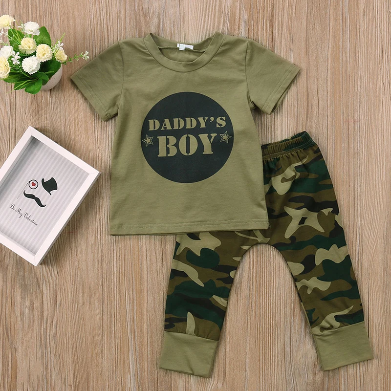2017 New Camouflage Baby Clothes Daddy's Boy Girl Short Sleeve T-shirt Tops+Pant Outfit Toddler Kids Clothing Set 0-24M | Детская