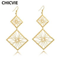 chicvie gold color hollow statement earrings vintage women double drop earrings fashion wedding love jewelry brincos ser160007