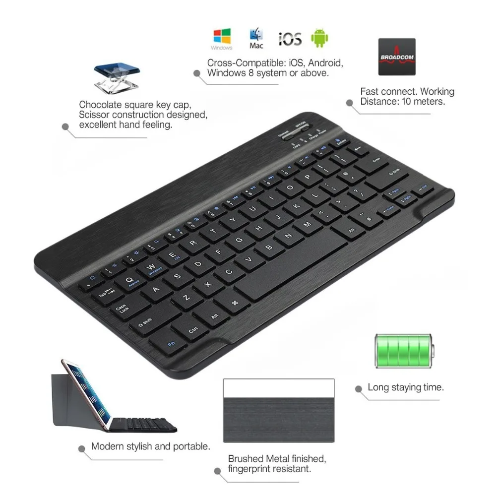 Kemile Portable Leather Case For New iPad 2017 9.7 inch Cover Wireless Aluminum Alloy Bluetooth Keyboard for 2018 Keypad | Компьютеры и