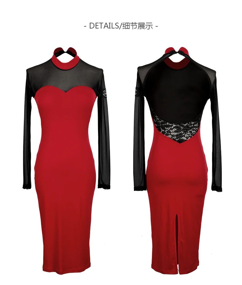 

Latin dance cheongsam skirt female adult new split dress dress dance clothes long sleeve L180902