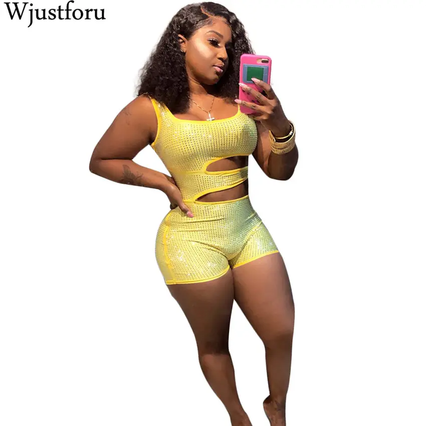 Женский клубный комбинезон Wjustforu облегающий короткий без рукавов с