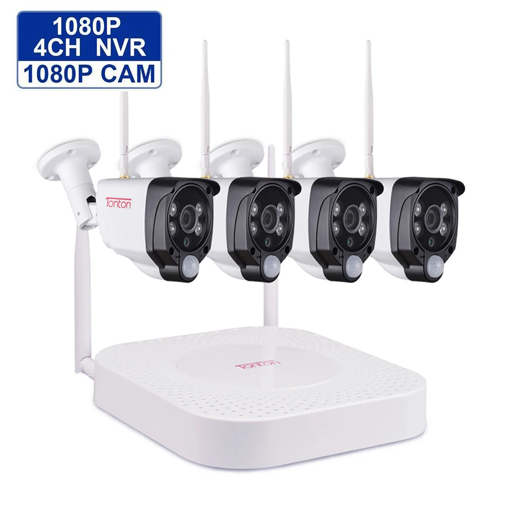Tonton 1080P 4CH Беспроводная NVR CCTV система WIFI камера Аудио запись Водонепроницаемая