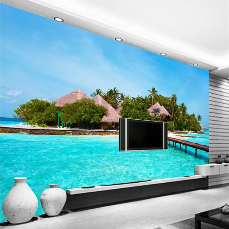 Обои на заказ самый красивый 3d Пол балкон Эгейское море окно пейзаж росписи Maldives