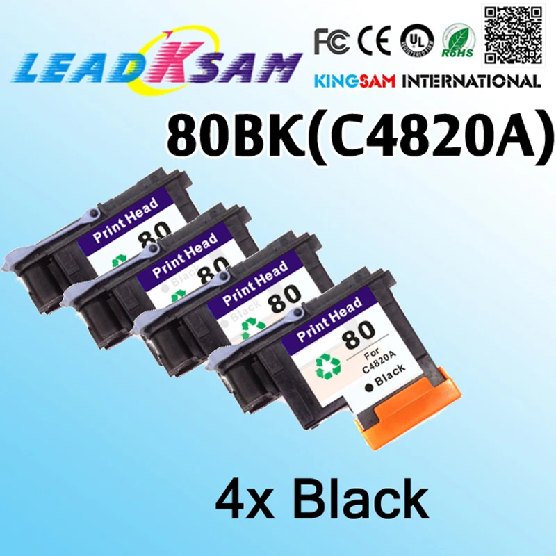4 шт. черная печатающая головка совместимая с hp80 C4820A Designjet 1000 1000plus 1050 1055 замена для