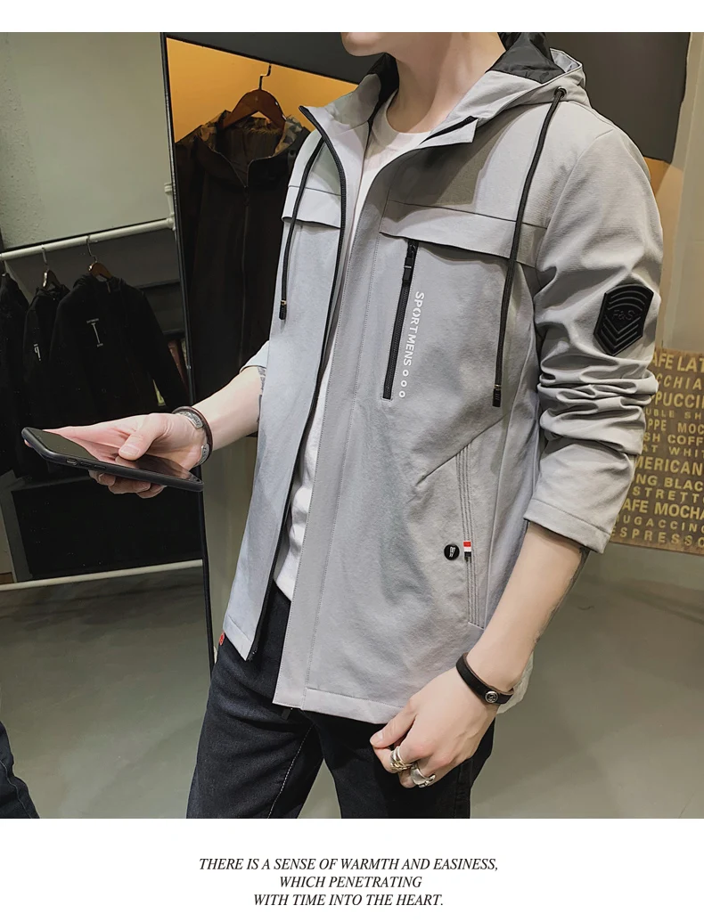 Casaco Masculino standard Militar, новинка, весенне-осенние мужские куртки, однотонное пальто, мужская куртка, брендовая мужская куртка-бомбер размера плюс, приталенная