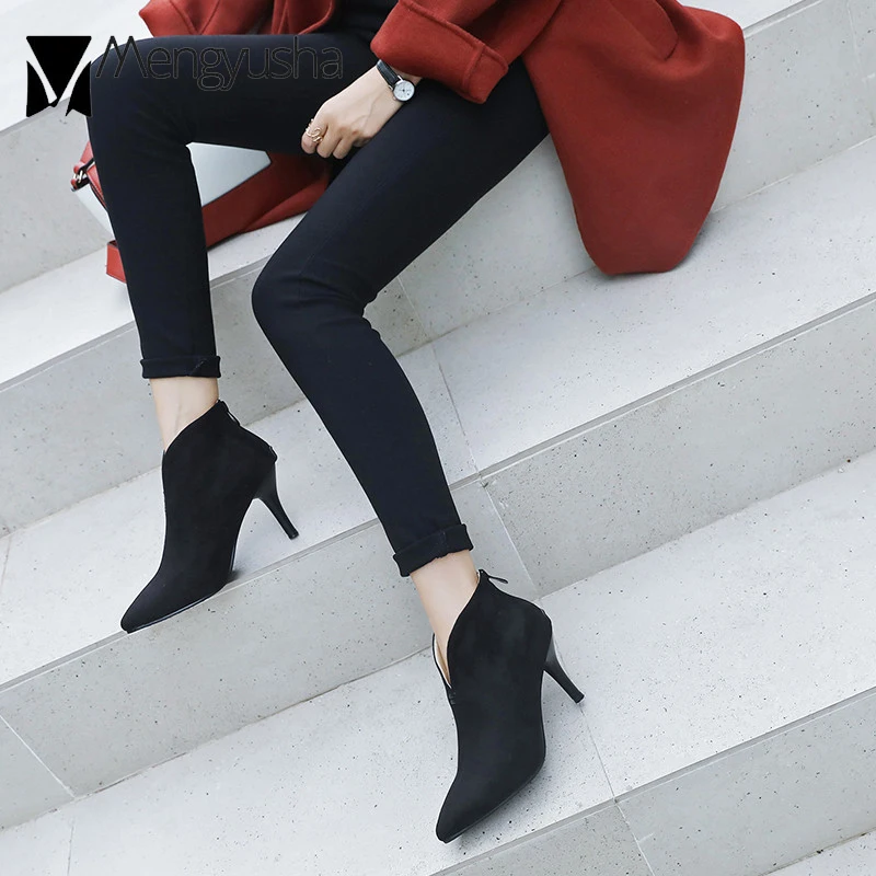 Сексуальная v открытый дизайн короткие бархатные Ботинки женские зимние