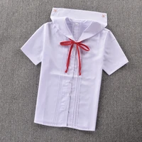 super cute schoolgirl sailor collar short sleeve white shirt front back organ pleated pentagram embroidery