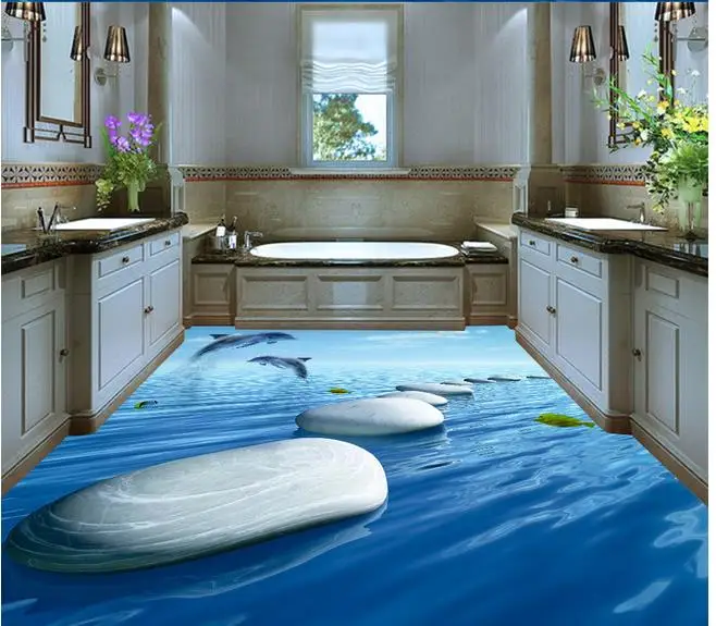3D Floor Mediterranean Cobblestone Dolphin TV Background Wall | Обустройство дома
