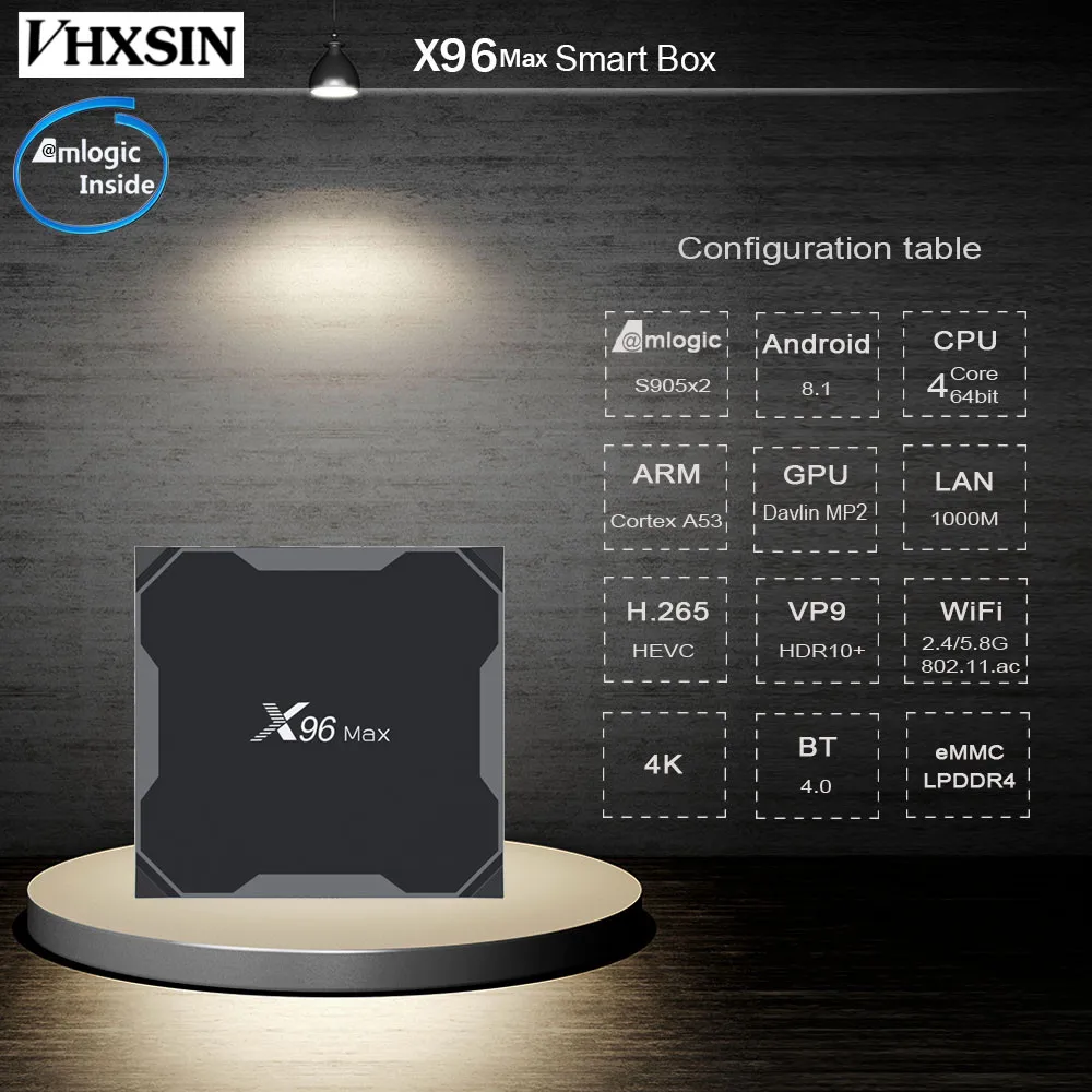 VHXSIN 50 шт./лот X96Max Android 8 1 Amlogic S905X2 LPDDR4 4G64G TV BOX Quad Core 2.4G5G | Электроника