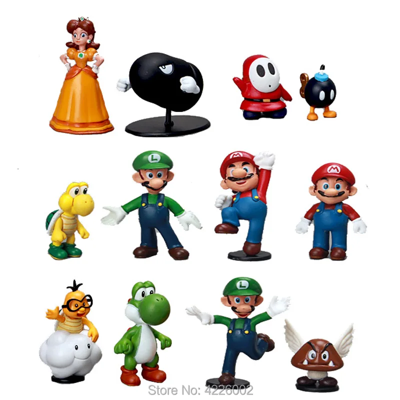 18 шт. Super Mario Bros Luigi Yoshi Donkey kong ПВХ Фигурки персиковая Маргаритка Koopa жаба миниатюры куколки статуэтки детские игрушки