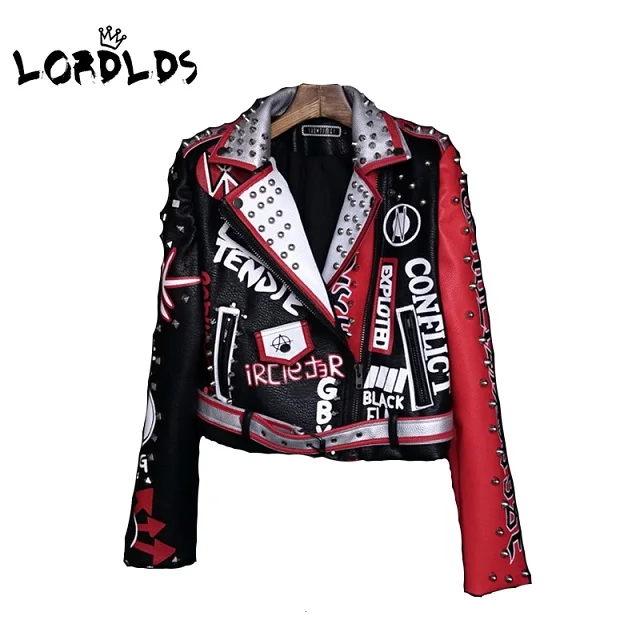 Colorful LORDLDS кожаная куртка Для женщин Новинка весны неведитесь Модная рубашка с отложным воротником в стиле «панк-рок», куртки с поясом женские пальто - Цвет: Colorful