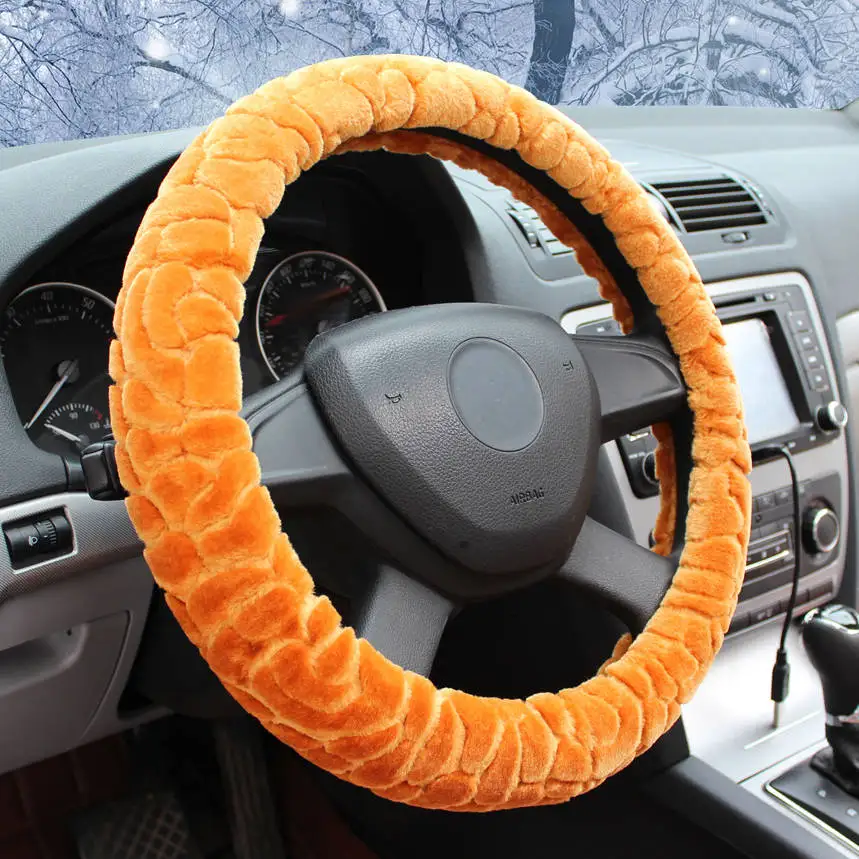 gloden DIY плюшевый чехол рулевого колеса автомобиля Черный Серый Бежевый Коричневый желтый, ступицы рулевого колеса, меховая крышка колеса - Название цвета: gloden
