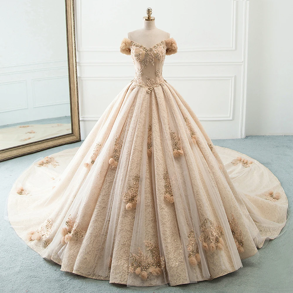 Vestido de Noiva/Новое поступление Бальное платье из фатина цвета шампанского Свадебные