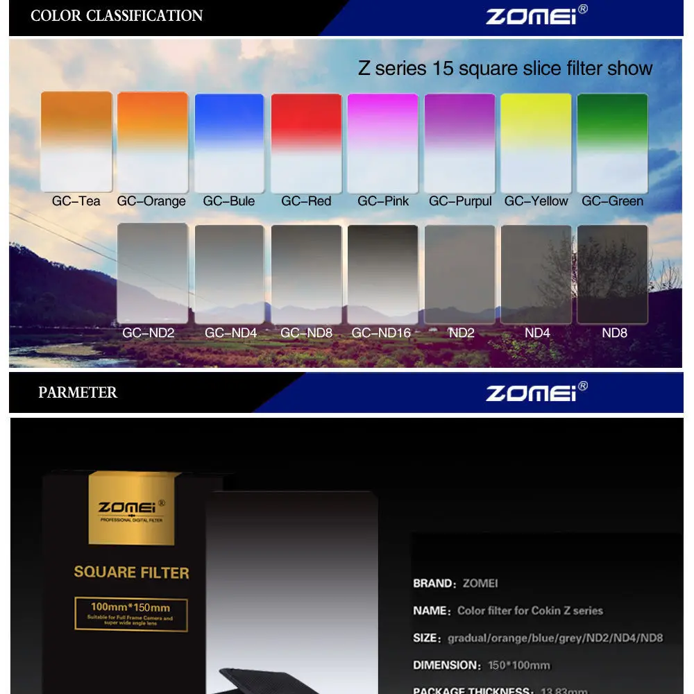 Градиентный Серый фильтр Zomei градиентный серии Z PRO для Cokin Hitech 4X6 с держателем 150*100