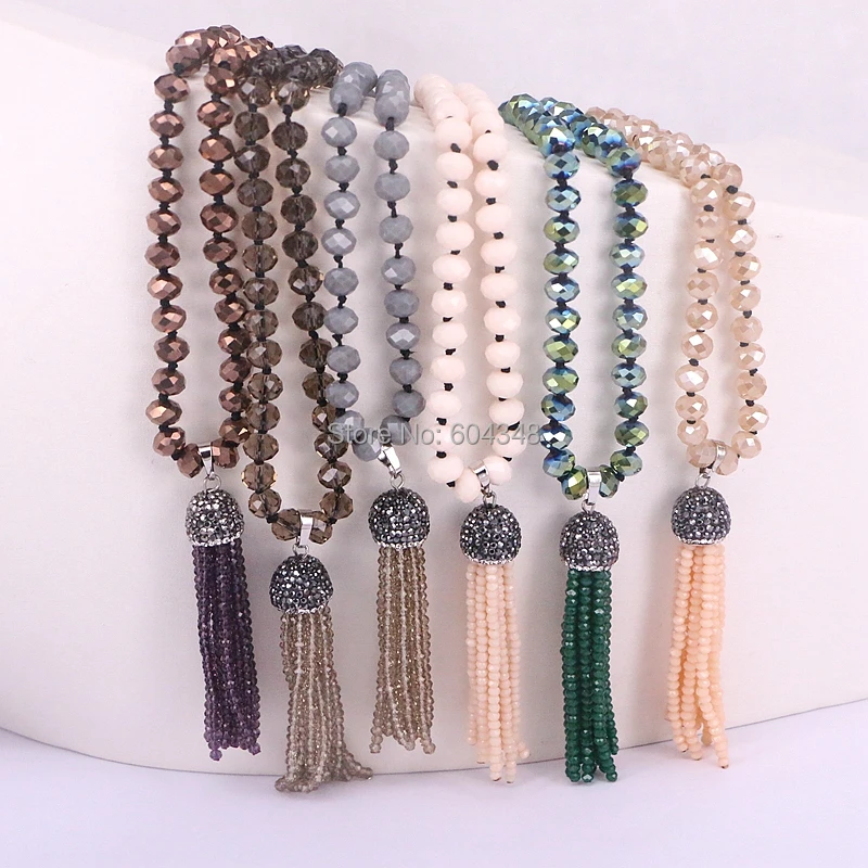 10 шт. модные ожерелья с подвеской в богемном стиле узлом и кристаллами кисточками