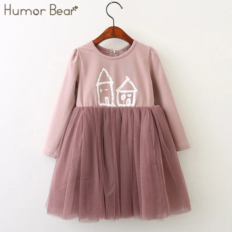 BZ169 pink Humor Bear/детская одежда г. Осеннее платье для девочек платье принцессы для маленьких девочек кружевное модное праздничное платье с длинными рукавами одежда для девочек - Цвет: BZ169 pink