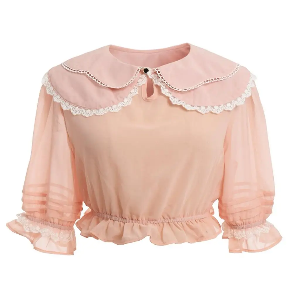Женская блузка в стиле &quotЛолита&quot короткий топ розовый синий бежевый шифоновая