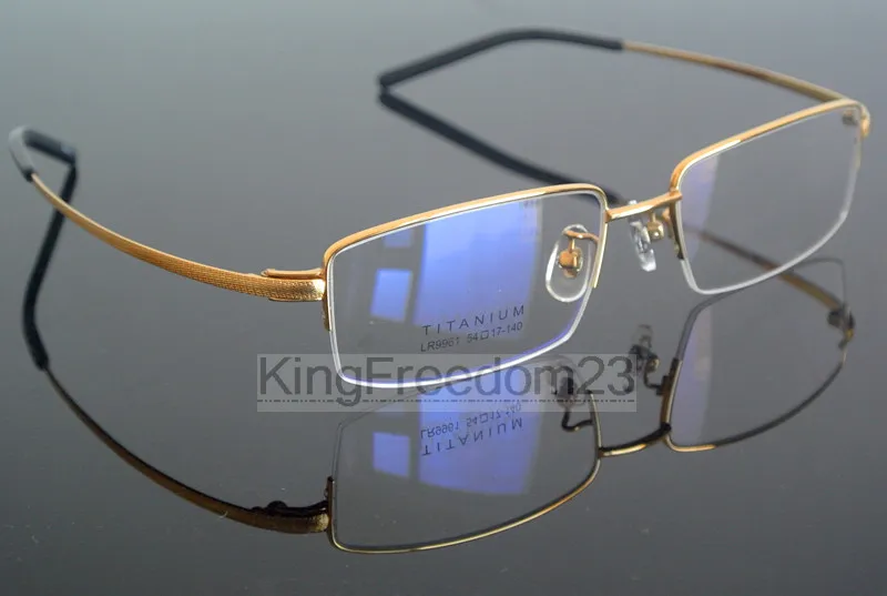 

100% Pure Titanium Myopia Mens Gold Eyeglass Frame Glasses Optical Half Rimless Eyewear Rx able