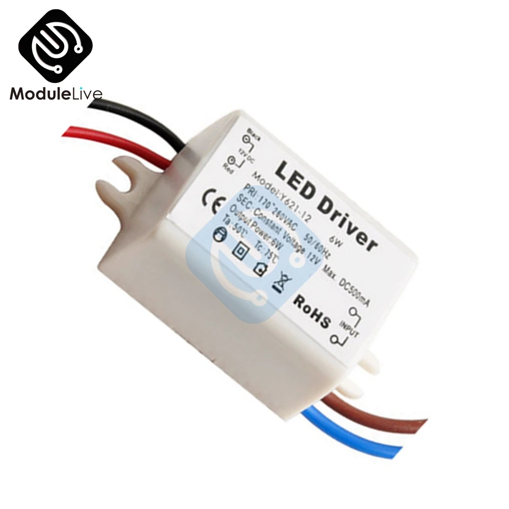 

DC 12V 6W Watt High Power LED Driver Constant Current AC170V-260V 50-60Hz 500mA