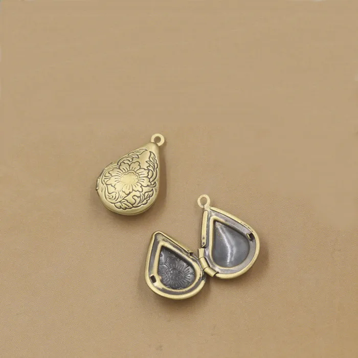 10 PCS 15*24mm Metal Copper Antique Bronze Brushed Water Drop Photo Locket Pendant Charm For Jewelry Making |