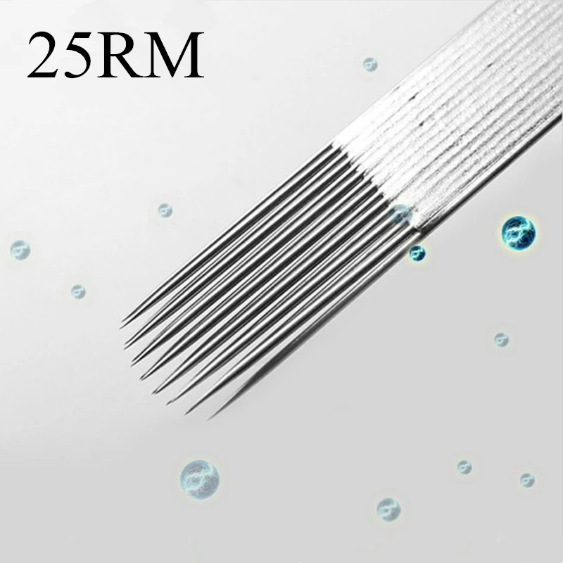 Коробка из 50 одноразовых стерилизованных татуировочных игл 25RM (25 изогнутых