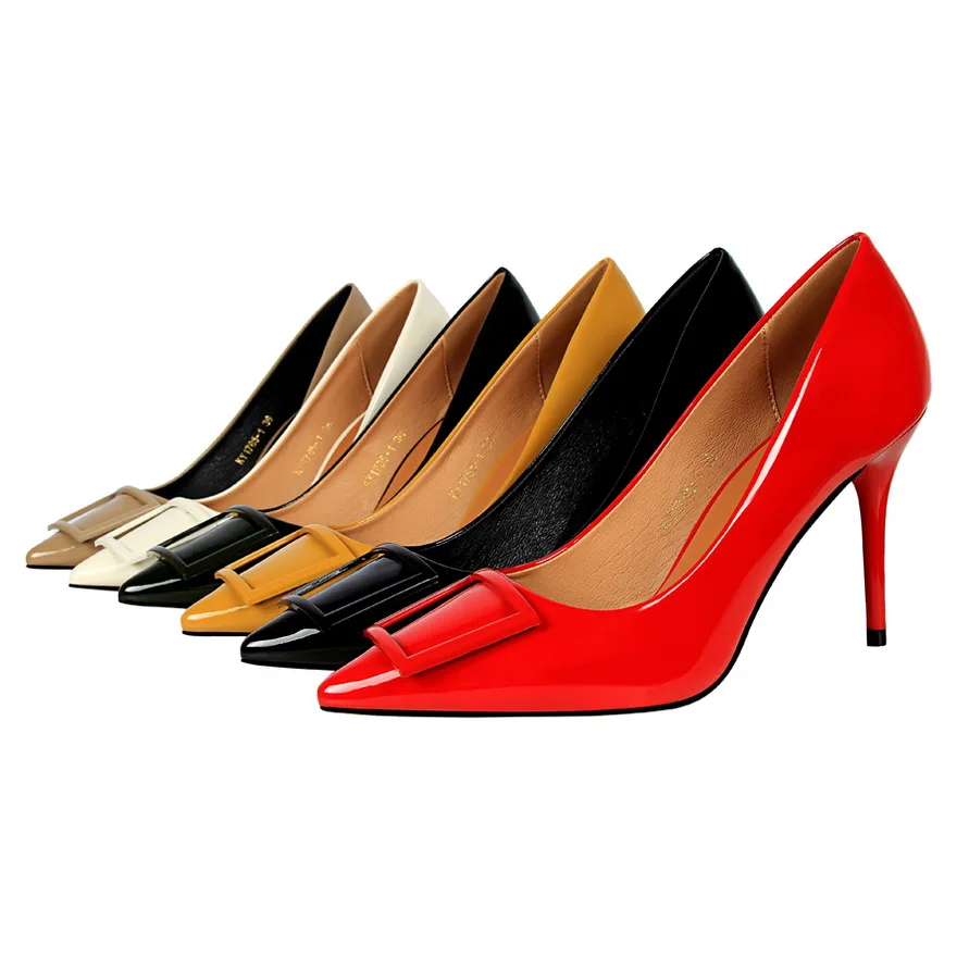 Plardin New Women High Heels Ladies Shoes Concise Quartet Buckle Decoration Woman Shallow Sweet Wedding Pumps | Обувь