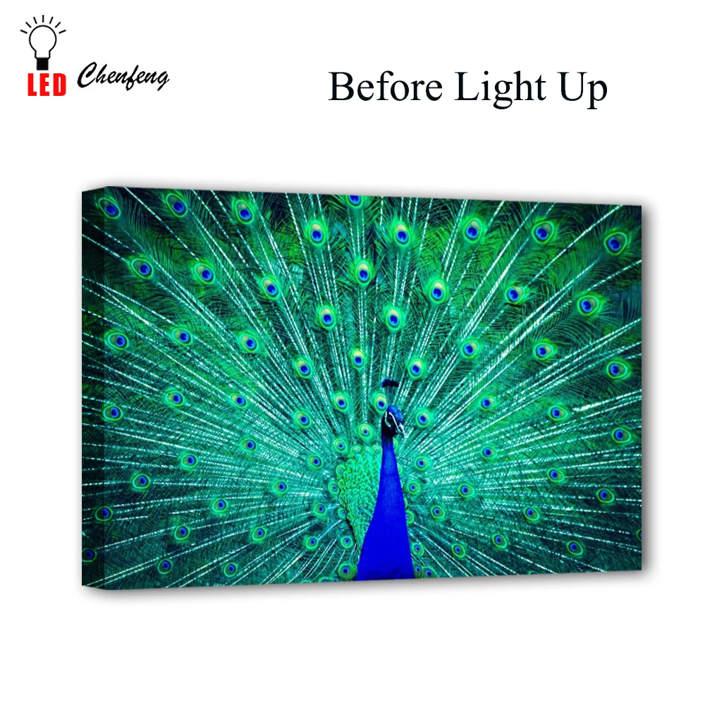 RGB Led холст настенные декоративные Танцы Красочные Павлин картина холст печать с подсветкой живопись освещенный подарок для детей