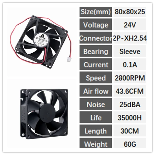 24V Sleeve 2P 5 штук в партии 8025 DC 5 в 12 В 24 в 48 В 2Pin 80 мм 80x80x25 мм 8 см рукав/шар бесщеточный Радиатор Вентилятор охлаждения - Цвет лезвия: 24V Sleeve 2P