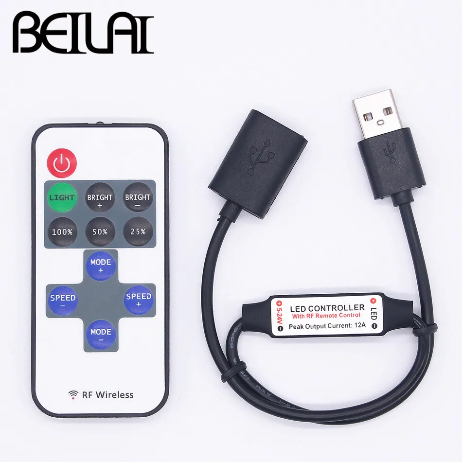 USB Led Dimmer RF Wireless Remote Controller Speed Brightness Control For 5V 5050 3528 5630 Single Color LED Strip Light | Освещение