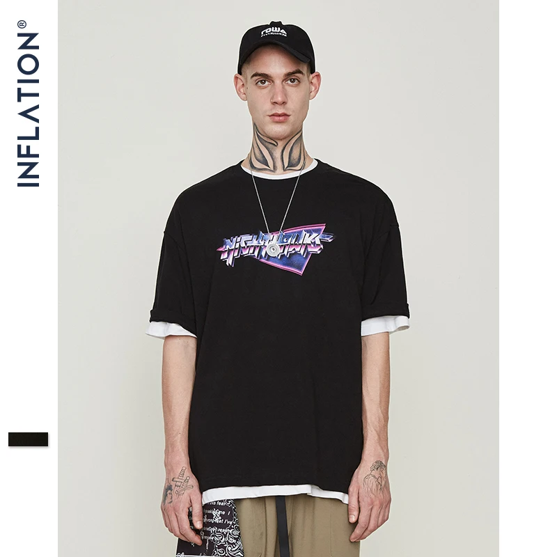 Мужская футболка INFLATION черная свободная с коротким рукавом лето 2019 | одежда