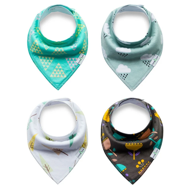 

4Pcs Cartoon Triangle Cotton Towel Baby Bib Slobber Double Kids Accessories 03KD