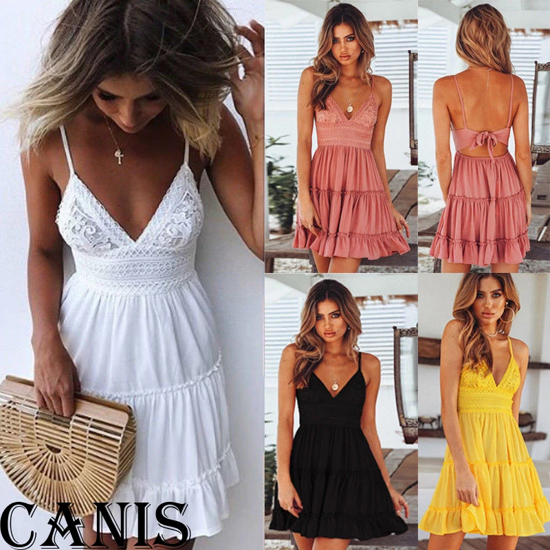 Женское винтажное свободное кружевное платье Boho, Пляжное, летнее, праздничное, сарафан, вечерние, элегантные, изящные, vestido dames kleding