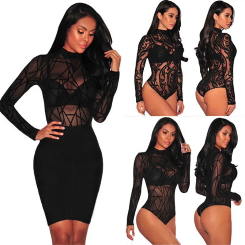 Женские кружевные с цветочным принтом прозрачные боди прозрачный сетчатый