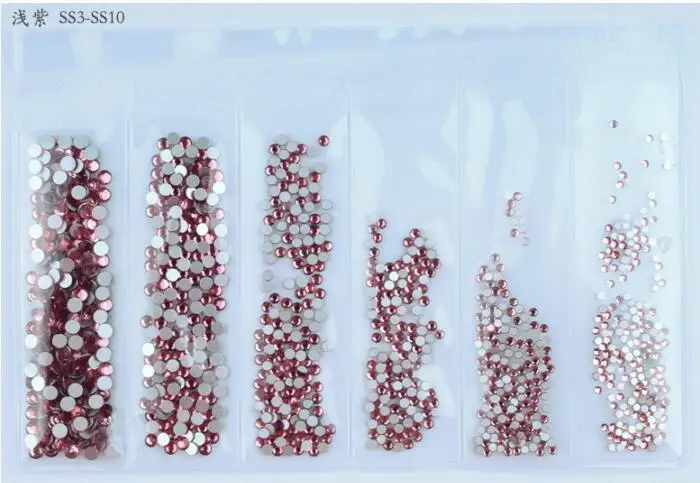 Light Amethyst 1440 шт SS 3 4 5 6 8 10 смешивания Размеры Стразы для ногтей круглый Crystal AB Ясно Nail Кристалл страз плоской задней самоклеющиеся камни - Цвет: Light Amethyst