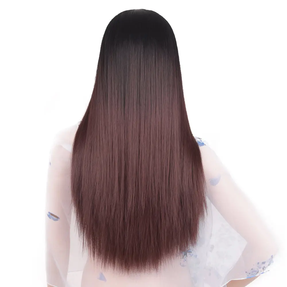 Feilimei Ombre Grey Wig Синтетическое японское волокно 60см 280г Длинные прямые штаны Черные серые парики для женщин Наращивание волос - Цвет: ombre dark brown