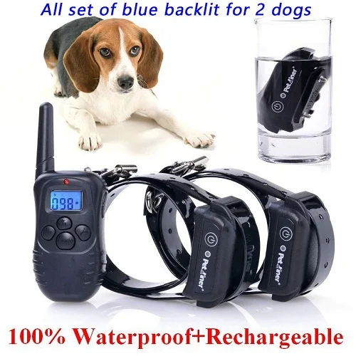 For 2 Dog Petourer PET998DB перезаряжаемый водонепроницаемый пульт дистанционного обучения для собак/Тренировочный ошейник/ударный ошейник с диапазоном 300 м - Цвет: For 2 Dog