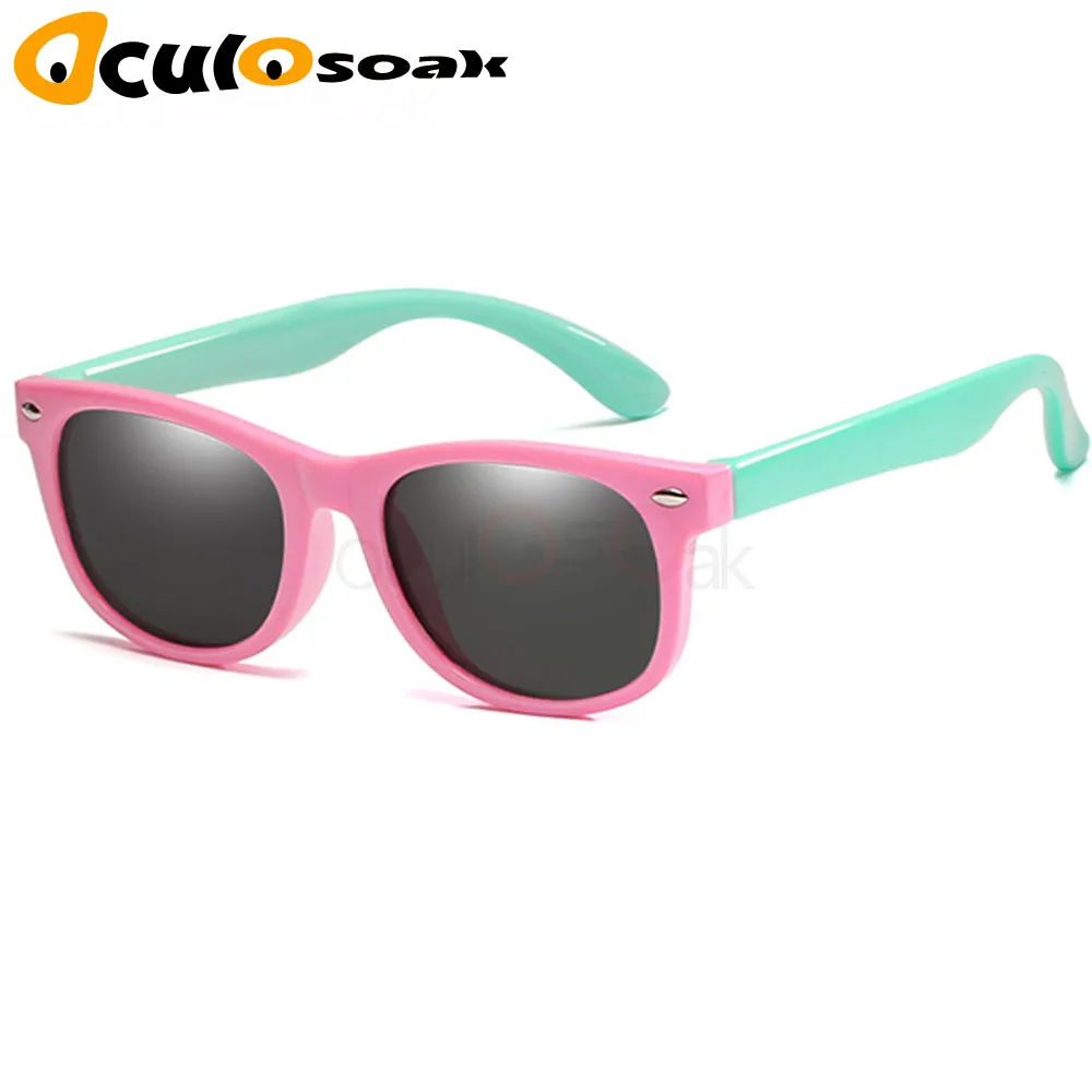 Pink Light green Зеркальные детские солнцезащитные очки TR90 для мальчиков и девочек, поляризованные силиконовые защитные солнцезащитные очки, подарок для детей, малышей, UV400, Gafas - Цвет линз: Pink Light green