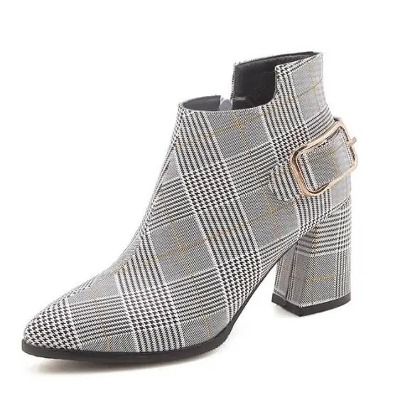 2019 женские ботинки большого размера модная женская обувь в клетку с острым