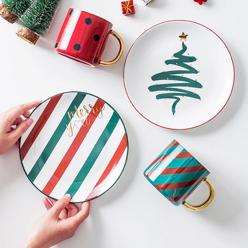 Рождественские Веселые чашки и тарелки стейк Плоский Поднос Рождественская